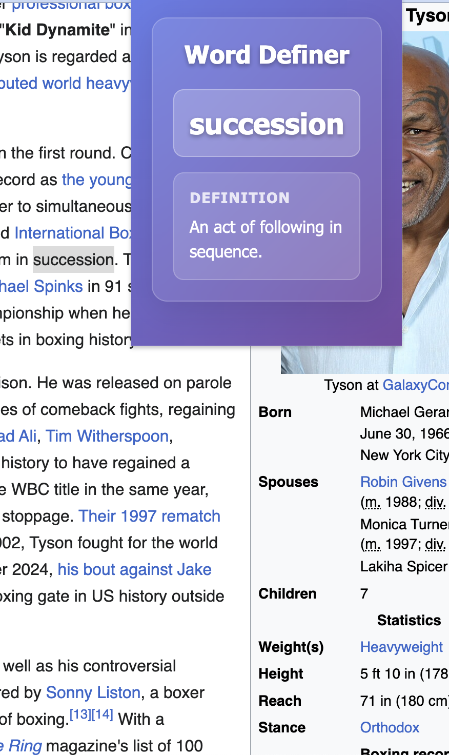 Word Definer Google Extension Screenshot